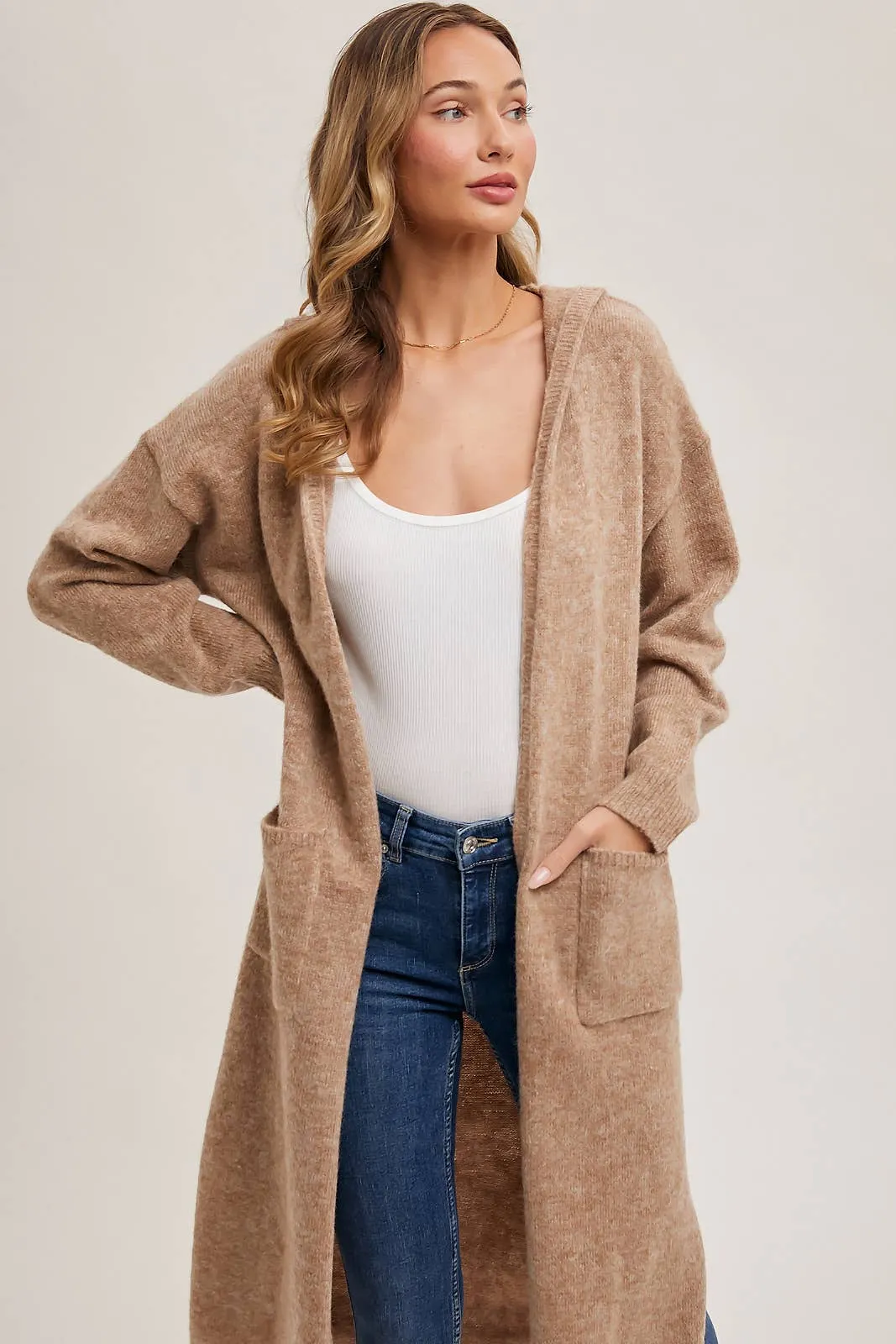 Longline Hoodie Open Front Cardigan