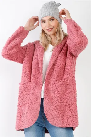 Mauve Oversized Fluffy Hooded Teddy Coat /2-1-2-1