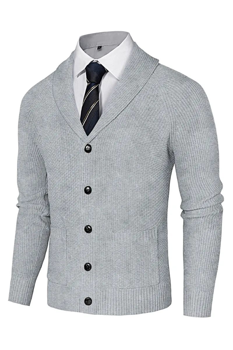 Men Stylish Shawl Lapel Cardigan Long Raglan Sleeve Button-up Sweater