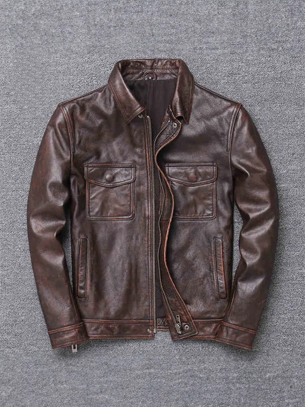 Men's Motorcycle Lapel Vintage Leather Jacket