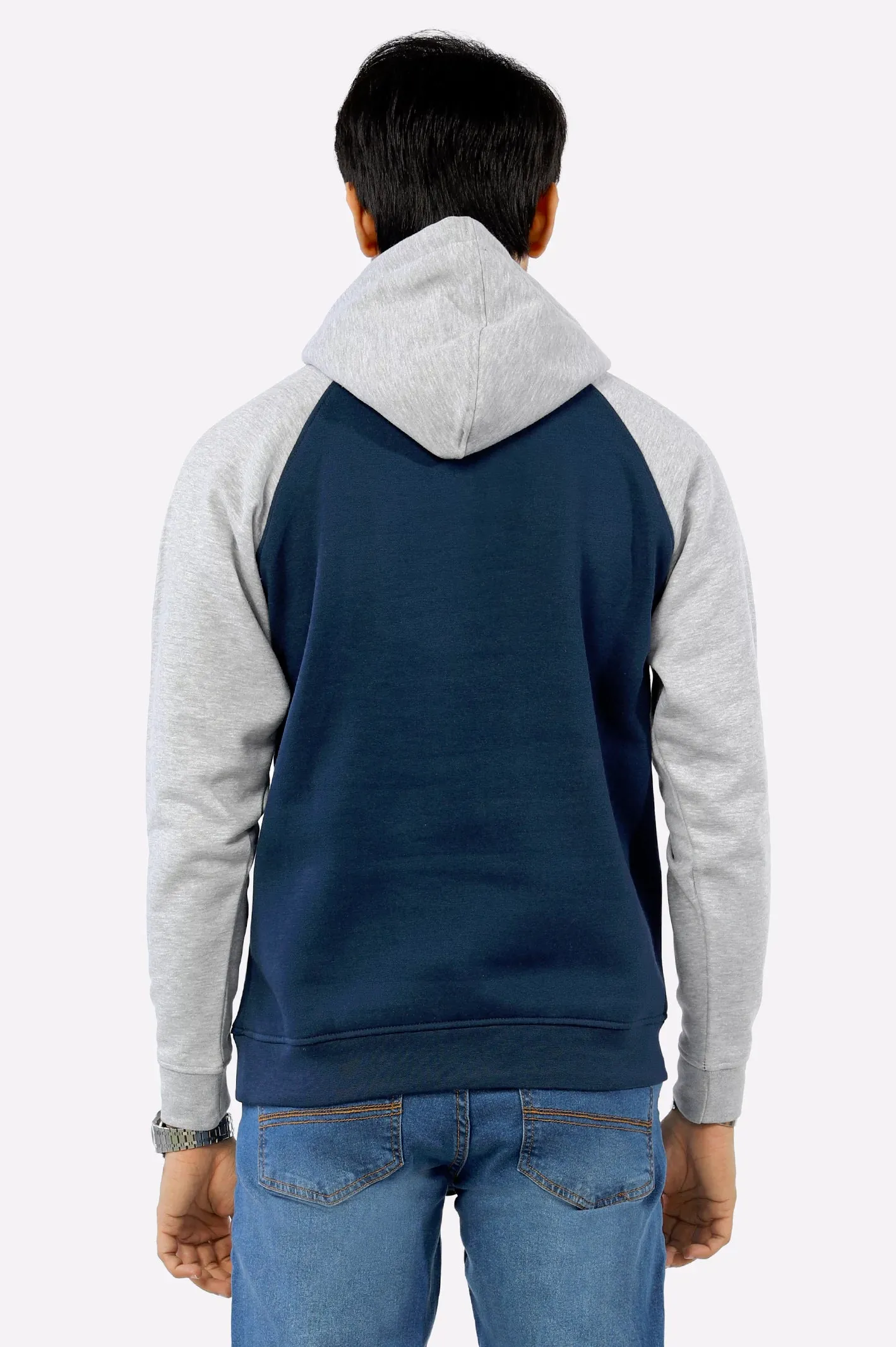 Navy Blue Embroidered Hoodie for Mens