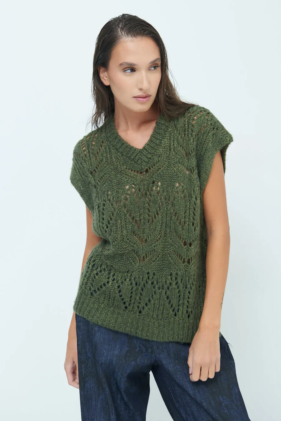 Open-knit sleeveless pullover vest wholesale