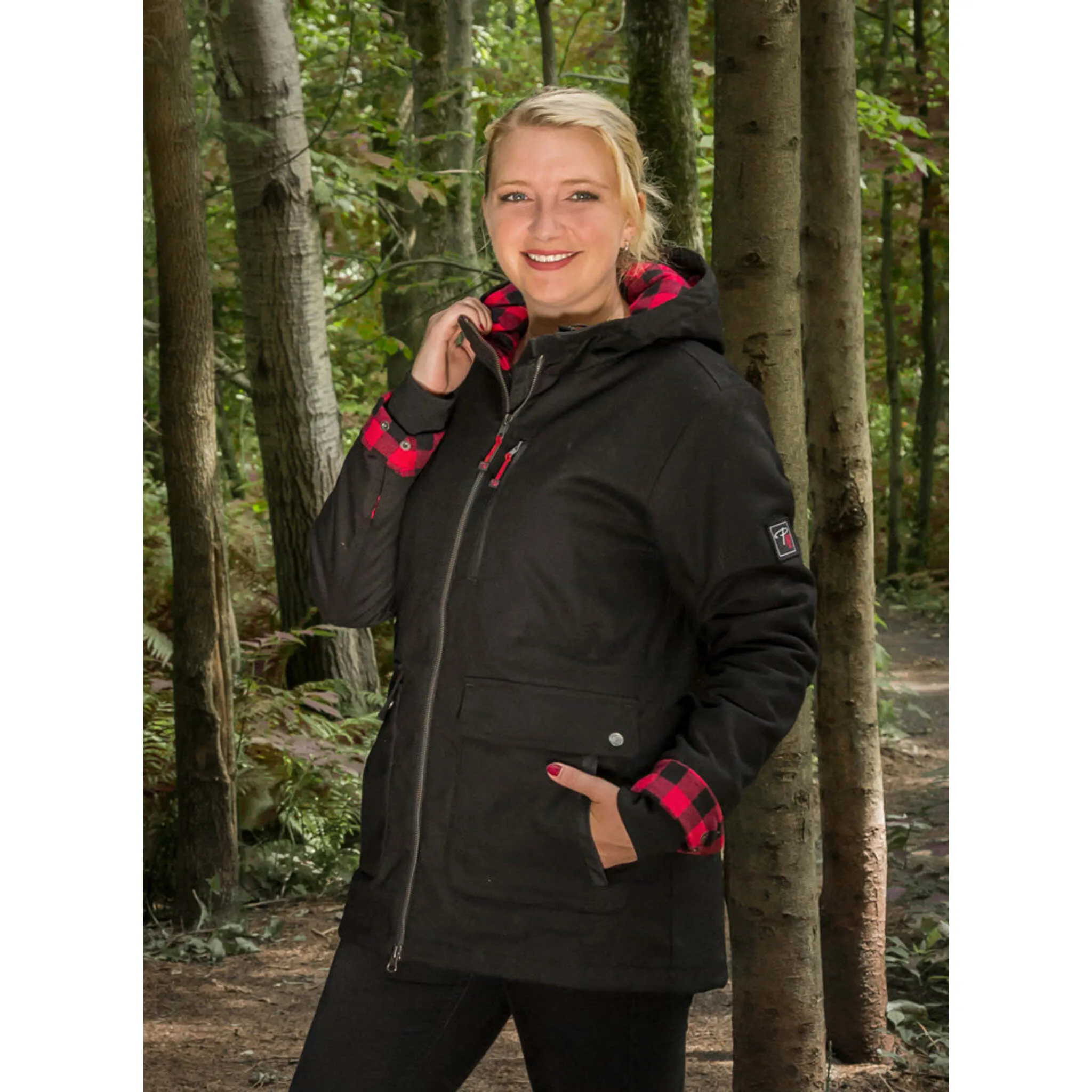 P&F Women's Stretch Work Parka 482, Insulated Poly/Cotton Quilted Lining, Water-Resistant, Adjustable Hood, Multi-Pocket Black Jacket | Sizes XS-2XL