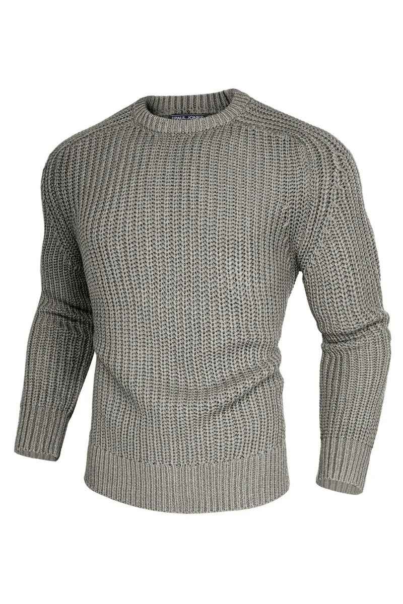 PJ Men Textured Sweater Long Sleeve Crew Neck Dropped Shoulder Pullover