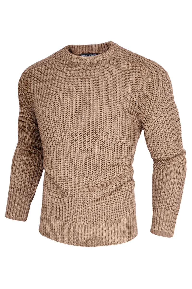 PJ Men Textured Sweater Long Sleeve Crew Neck Dropped Shoulder Pullover