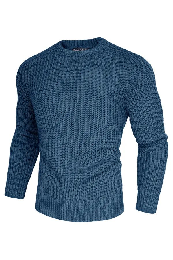 PJ Men Textured Sweater Long Sleeve Crew Neck Dropped Shoulder Pullover