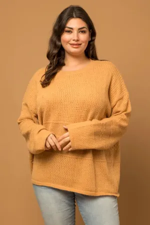 Plus Size Relax Fit knit texture Caramel Sweater