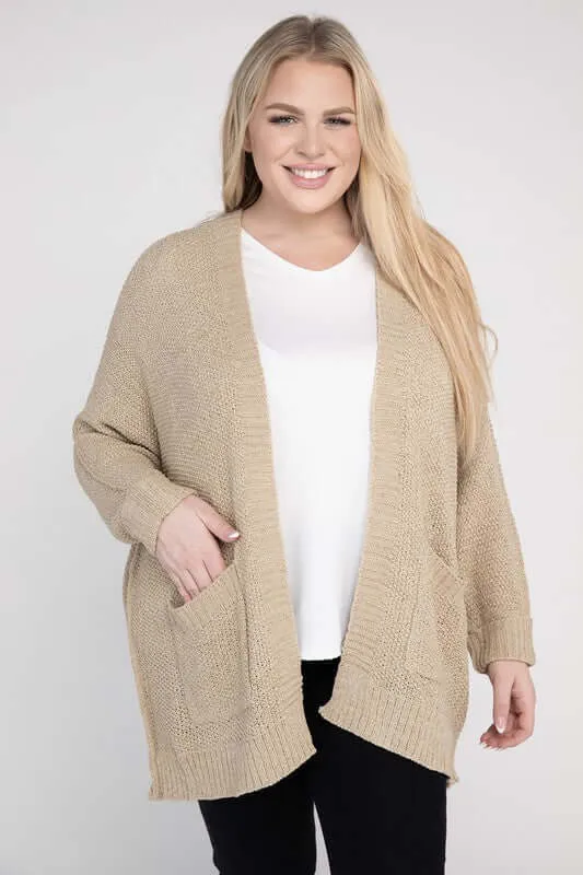 Plus Size Ribbed Knit Open Front Cardigan