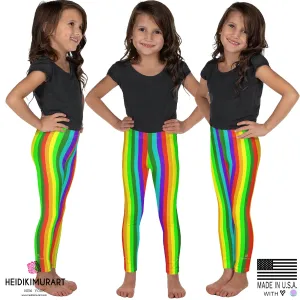 Rainbow Kid's Leggings, Modern Stylish Vertical Stripe Girl's Tight Pants- Made in USA/EU