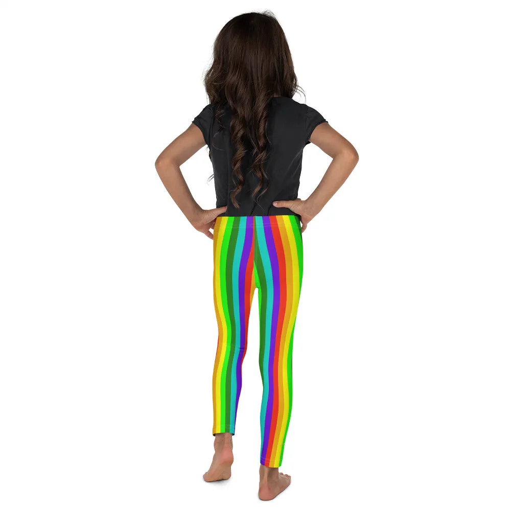 Rainbow Kid's Leggings, Modern Stylish Vertical Stripe Girl's Tight Pants- Made in USA/EU