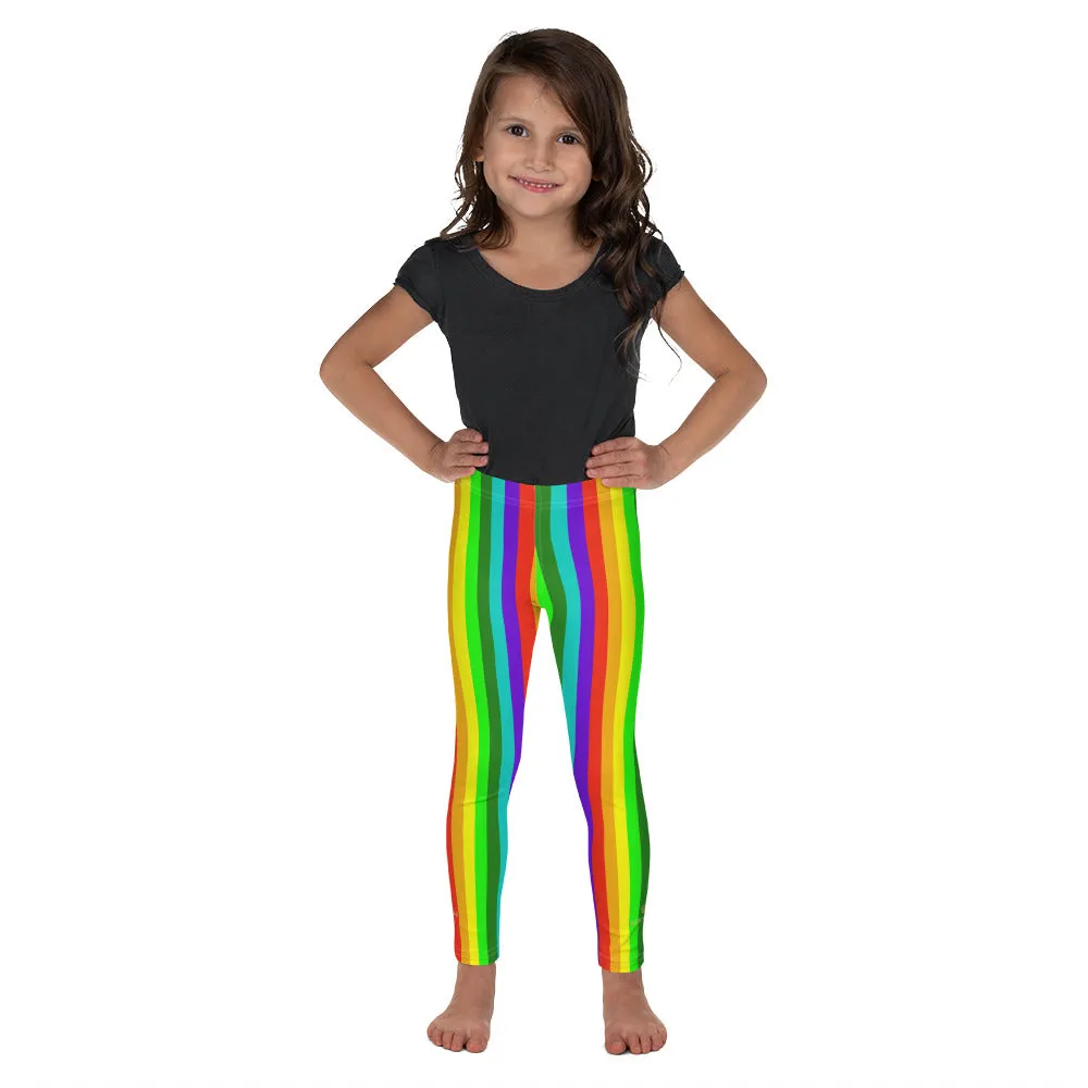 Rainbow Kid's Leggings, Modern Stylish Vertical Stripe Girl's Tight Pants- Made in USA/EU