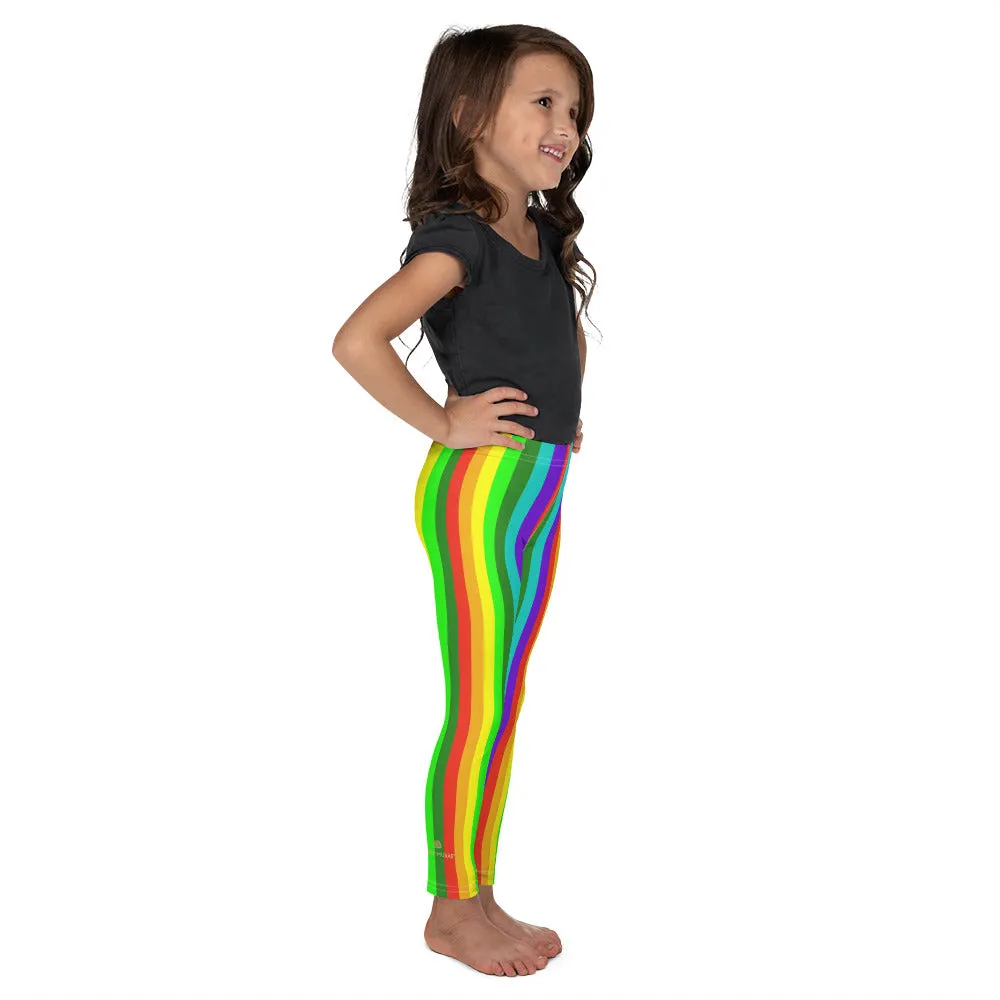 Rainbow Kid's Leggings, Modern Stylish Vertical Stripe Girl's Tight Pants- Made in USA/EU