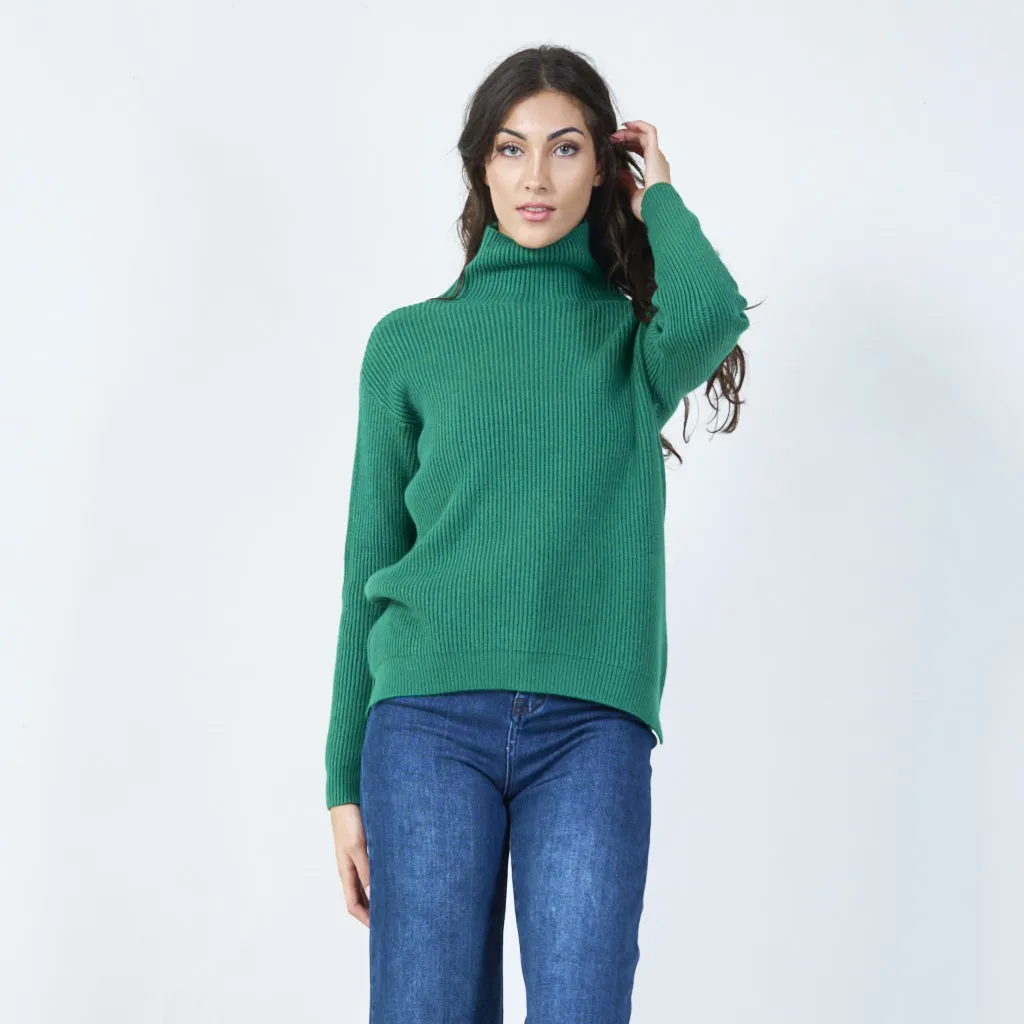 Ribbed high-collar knit sweater wholesale