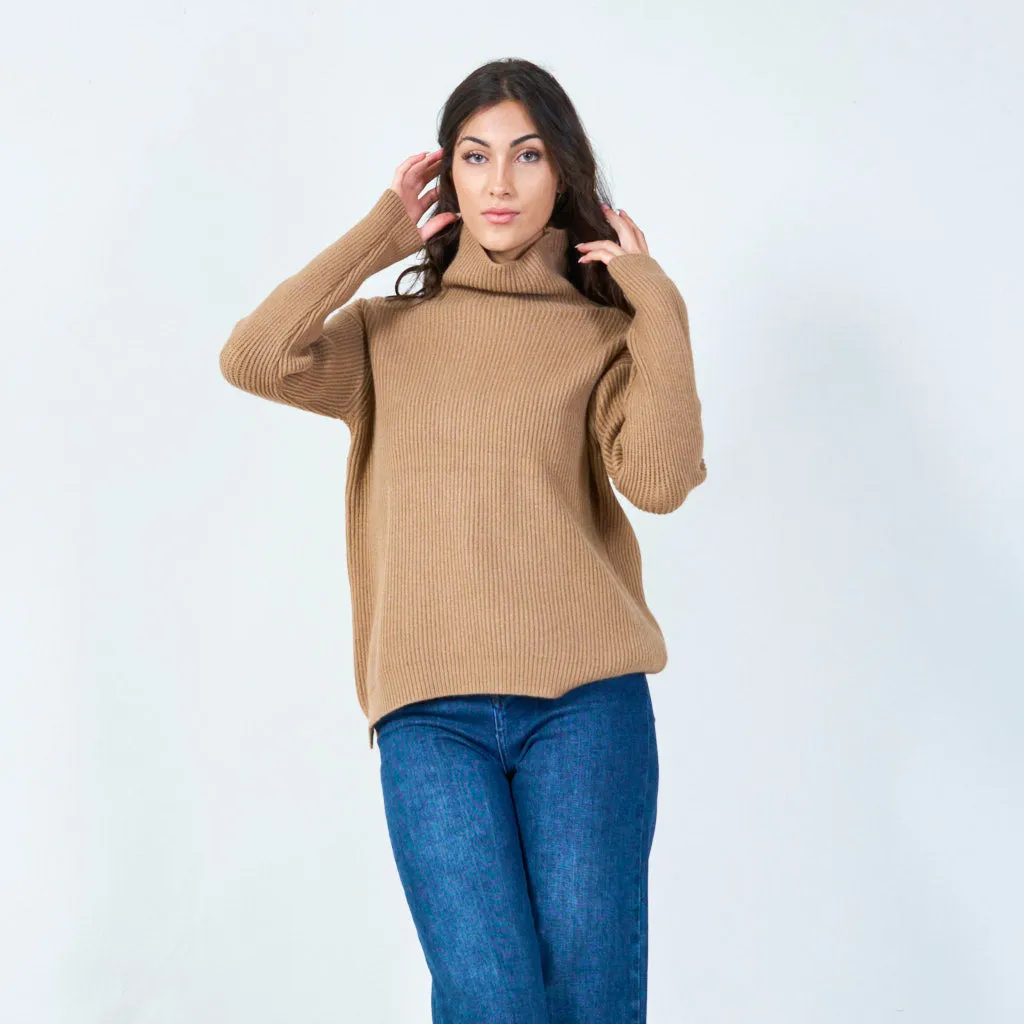 Ribbed high-collar knit sweater wholesale