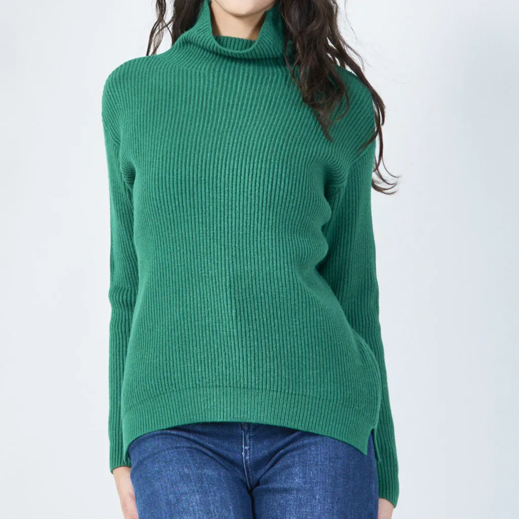 Ribbed high-collar knit sweater wholesale