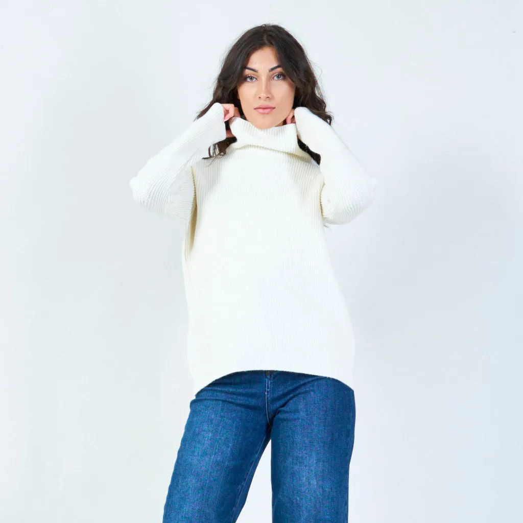 Ribbed high-collar knit sweater wholesale