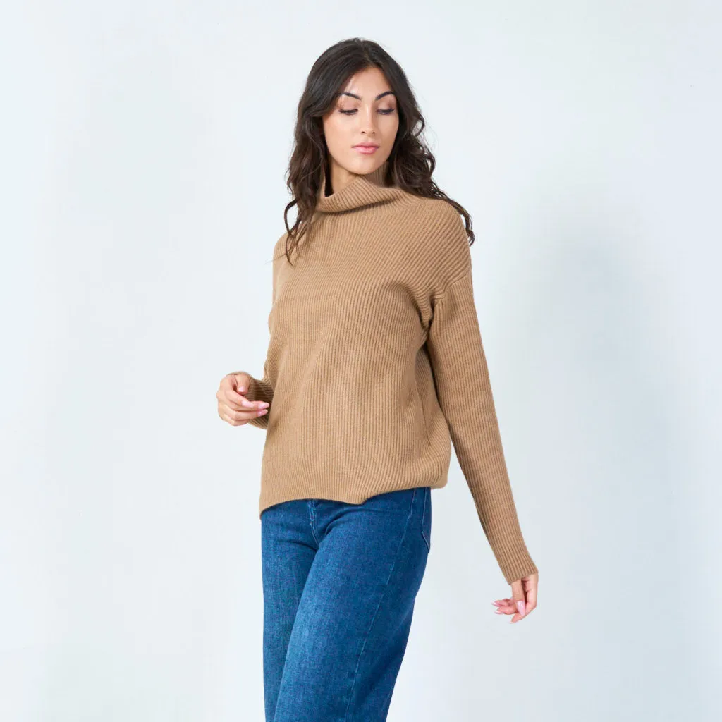 Ribbed high-collar knit sweater wholesale