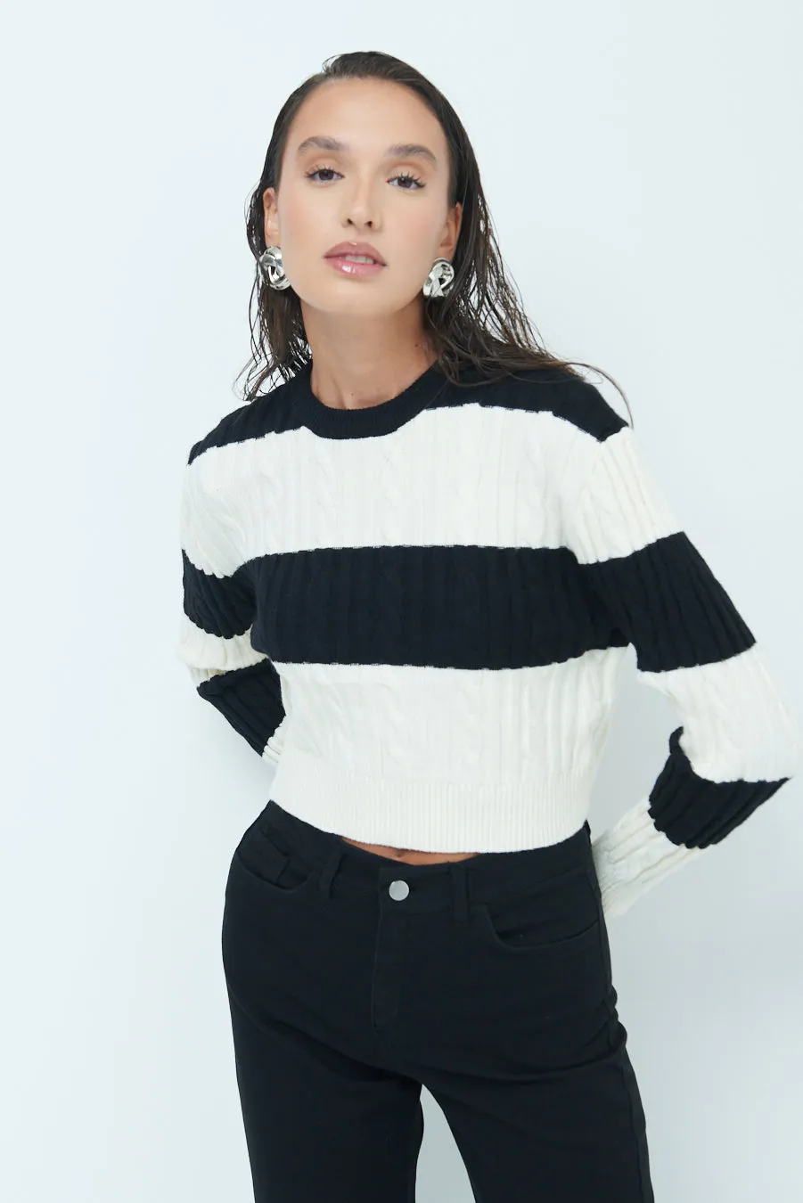 Striped cropped sweater wholesale