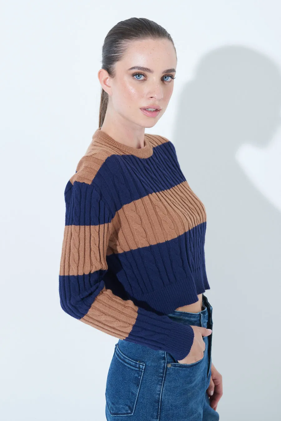 Striped cropped sweater wholesale