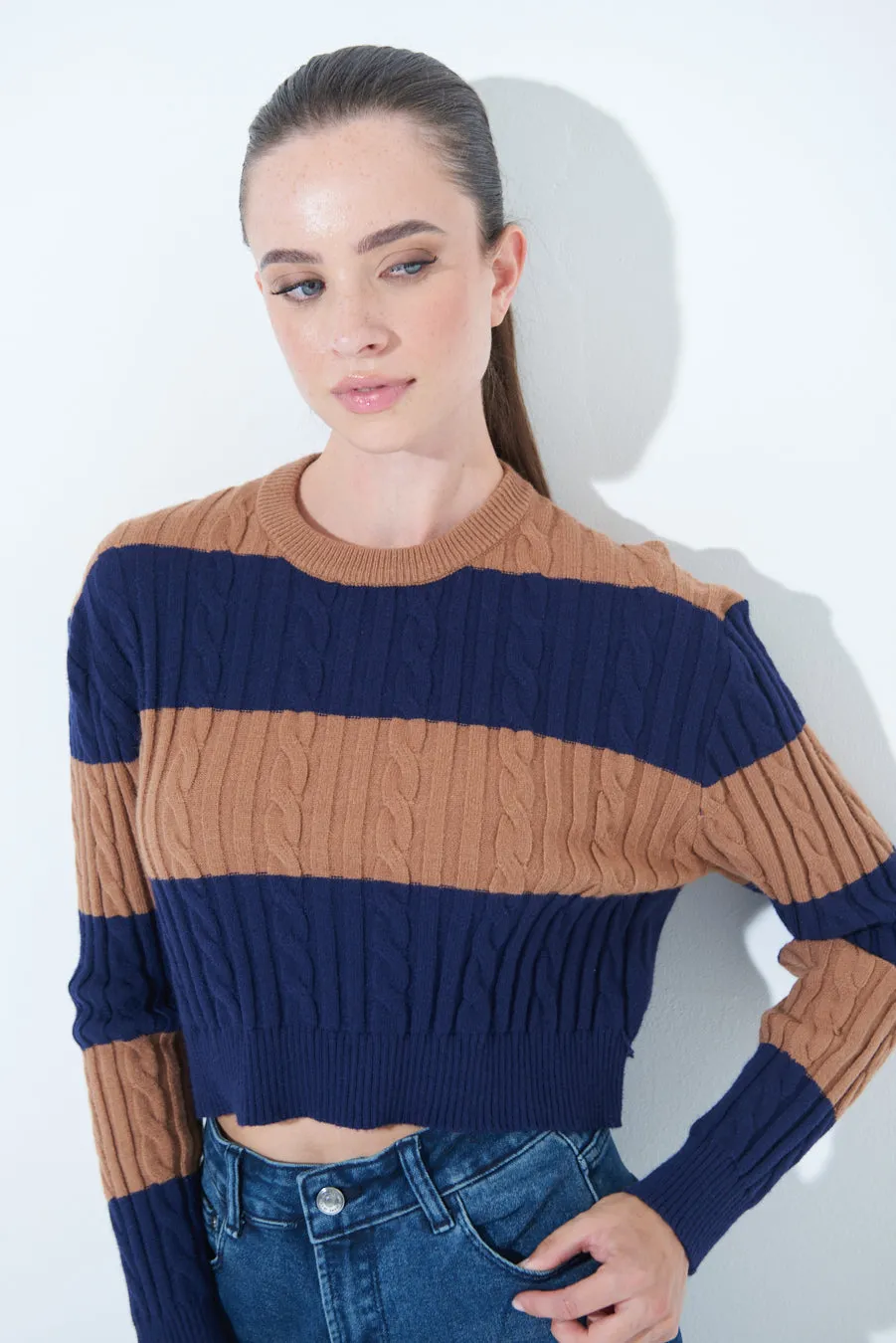 Striped cropped sweater wholesale