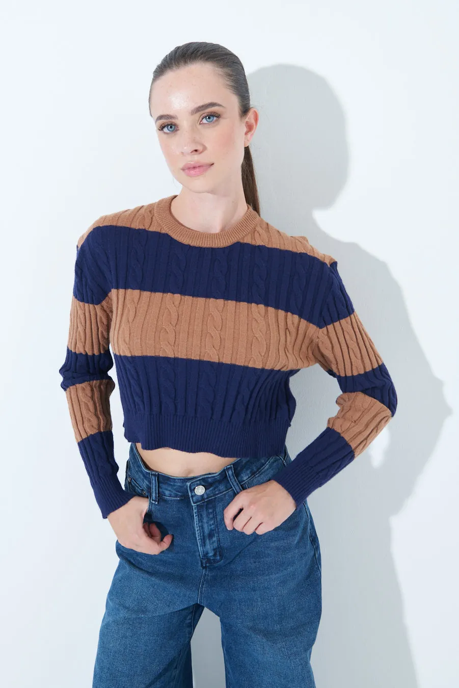 Striped cropped sweater wholesale