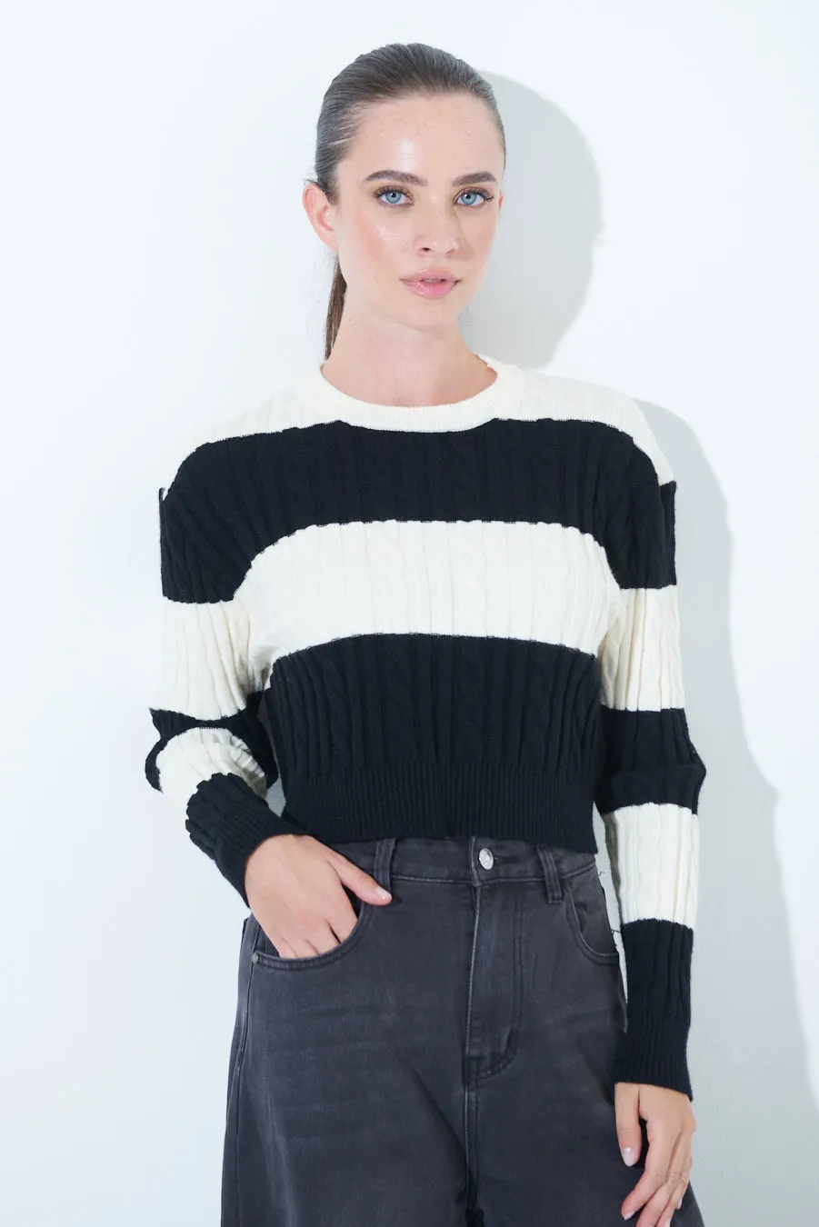 Striped cropped sweater wholesale