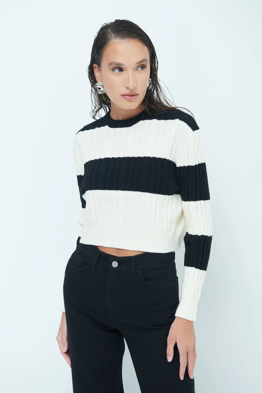 Striped cropped sweater wholesale