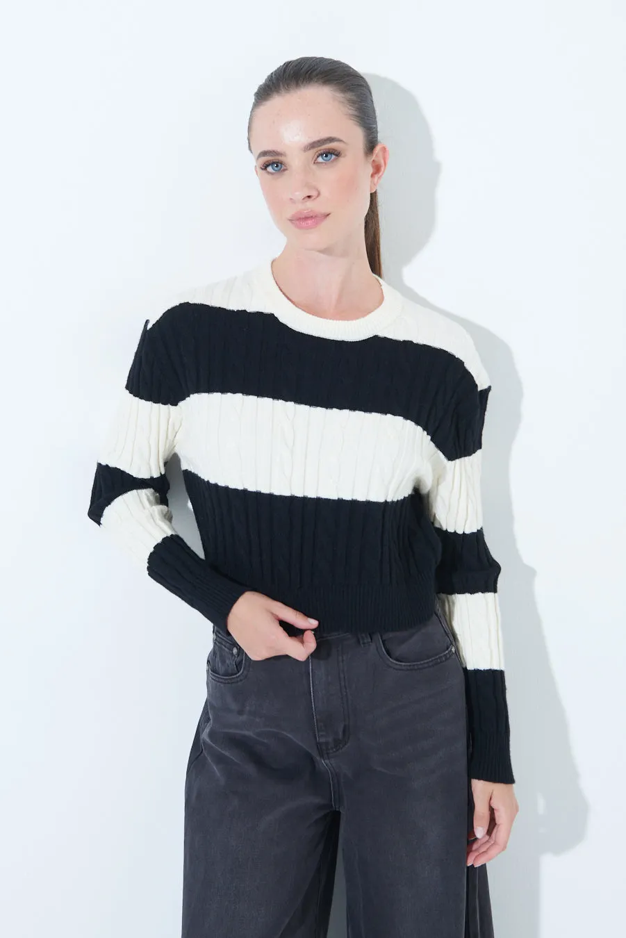 Striped cropped sweater wholesale