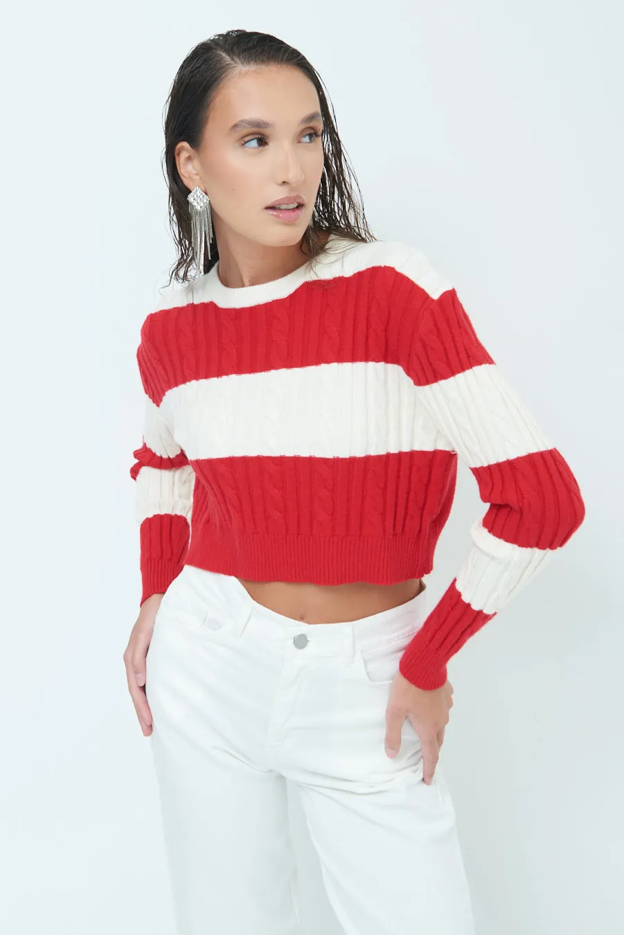 Striped cropped sweater wholesale