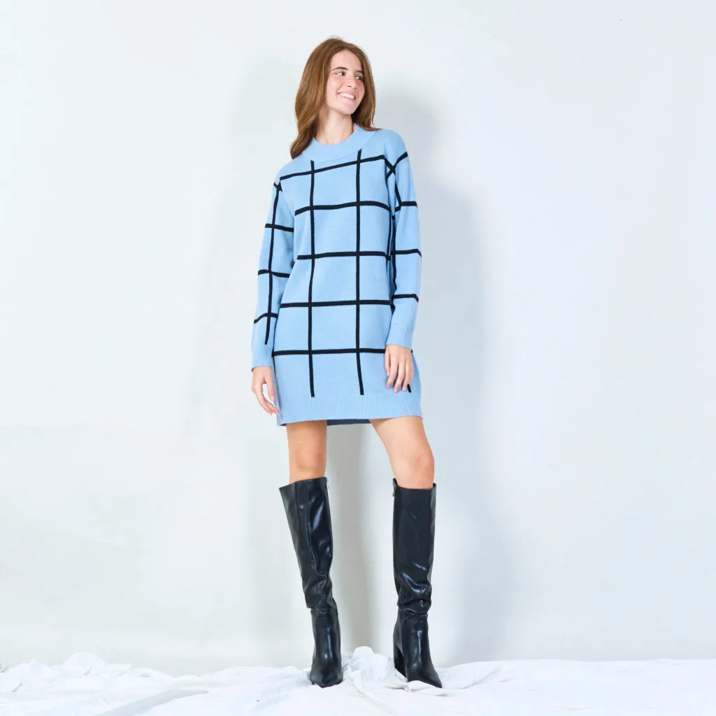 Stylish grid pattern oversized sweater wholesale