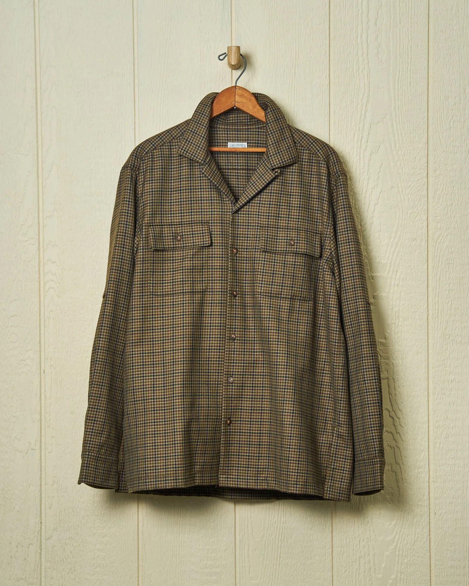 Superfine Wool Camp Shirt in Olive District Check