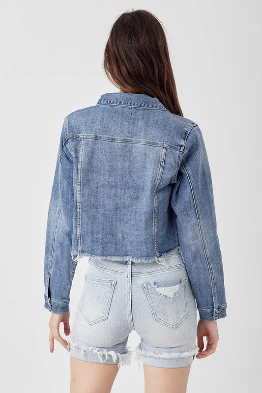 Take Me Back Frayed Hem Jean Jacket - Light Wash