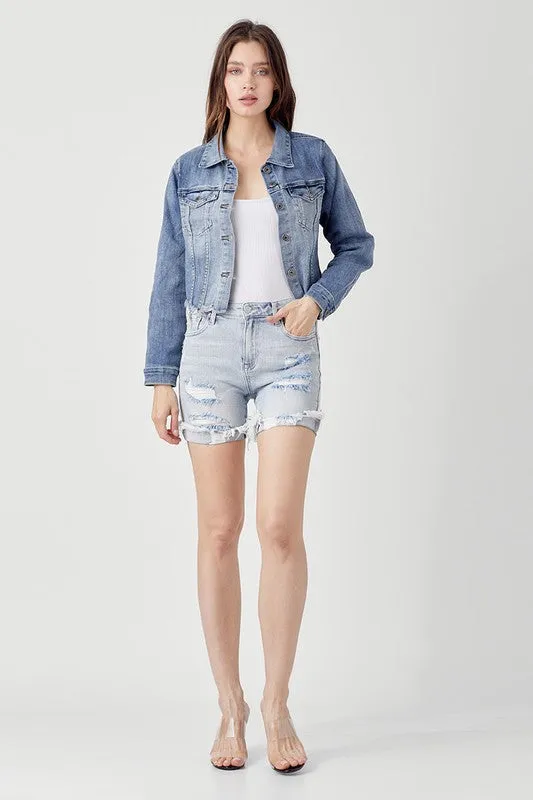 Take Me Back Frayed Hem Jean Jacket - Light Wash