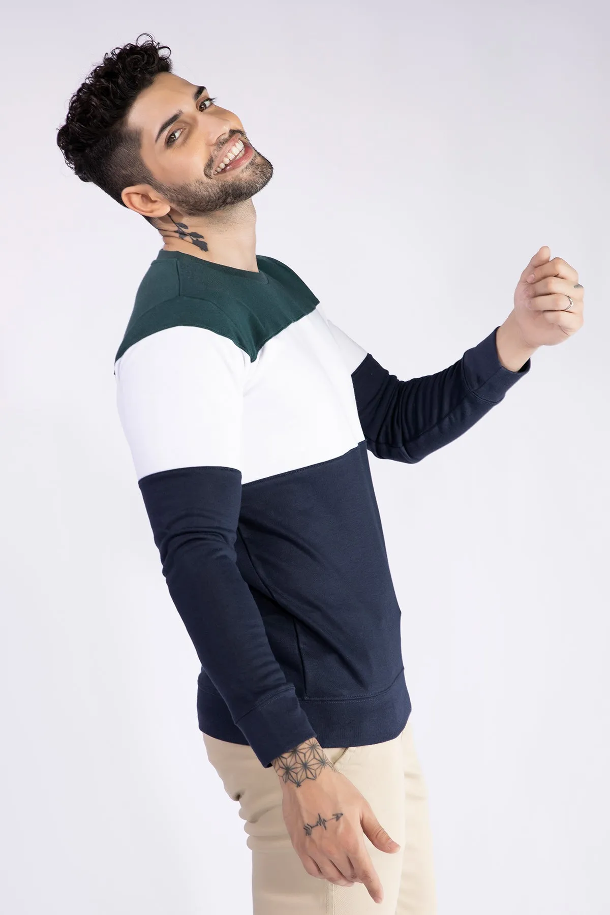 Teal Color Block Sweatshirt - W21 - MSW015R