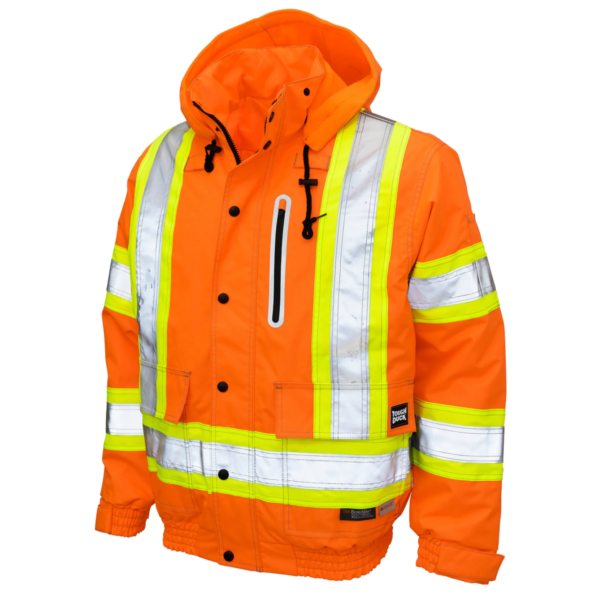 Tough Duck Men's Hi Vis Safety Bomber Jacket SJ20 - CSA Poly/PU, 300D Ripstop, Insulated, Waterproof, Breathable, Reflective, Adjustable, Durable Workwear | Sizes XS-5XL