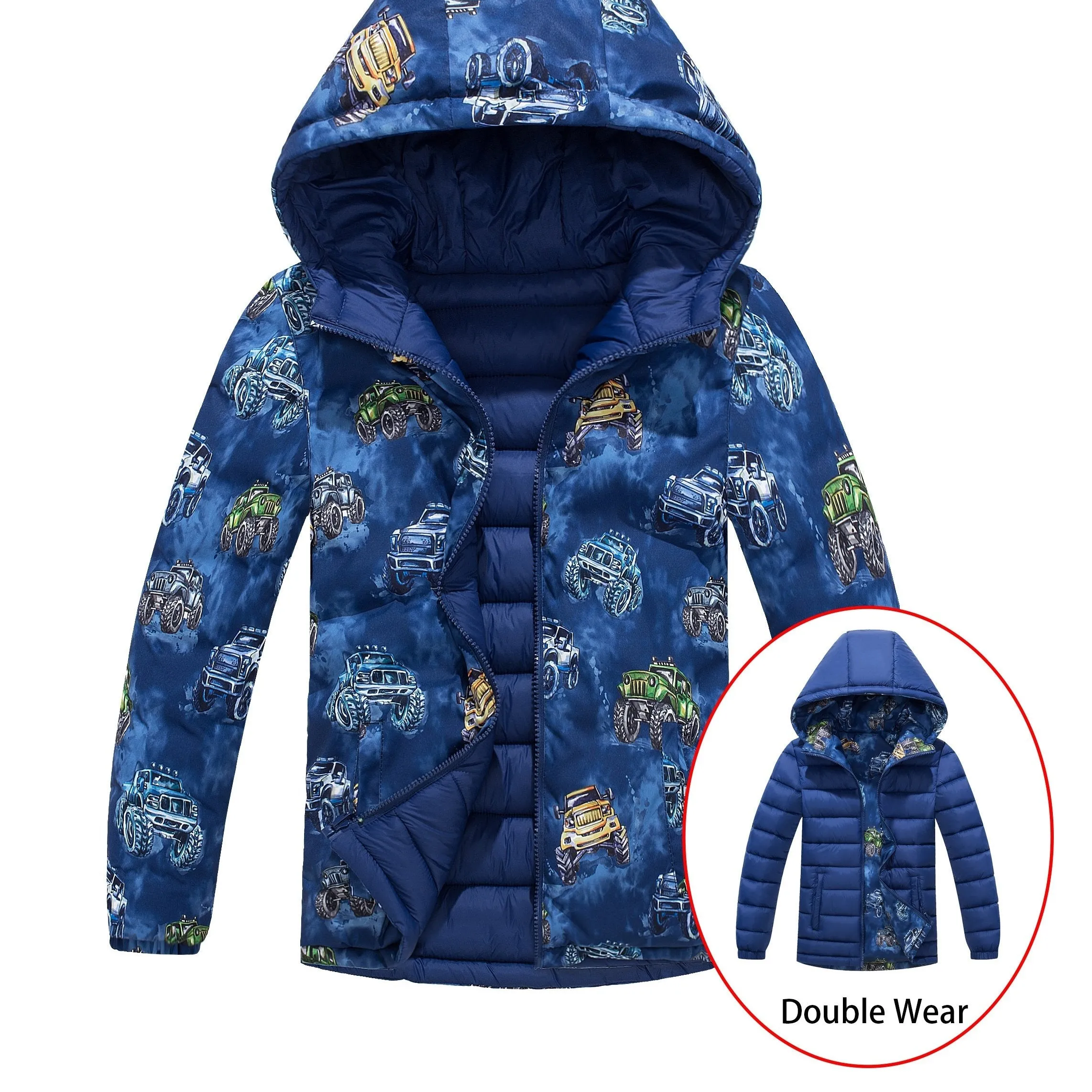 Ultra-Soft Dino Thrill Reversible Quilted Jacket - Insulated Zip Up Hooded Coat for Little Adventurers - Perfect Warm Winter Wear & Gift Idea for Boys