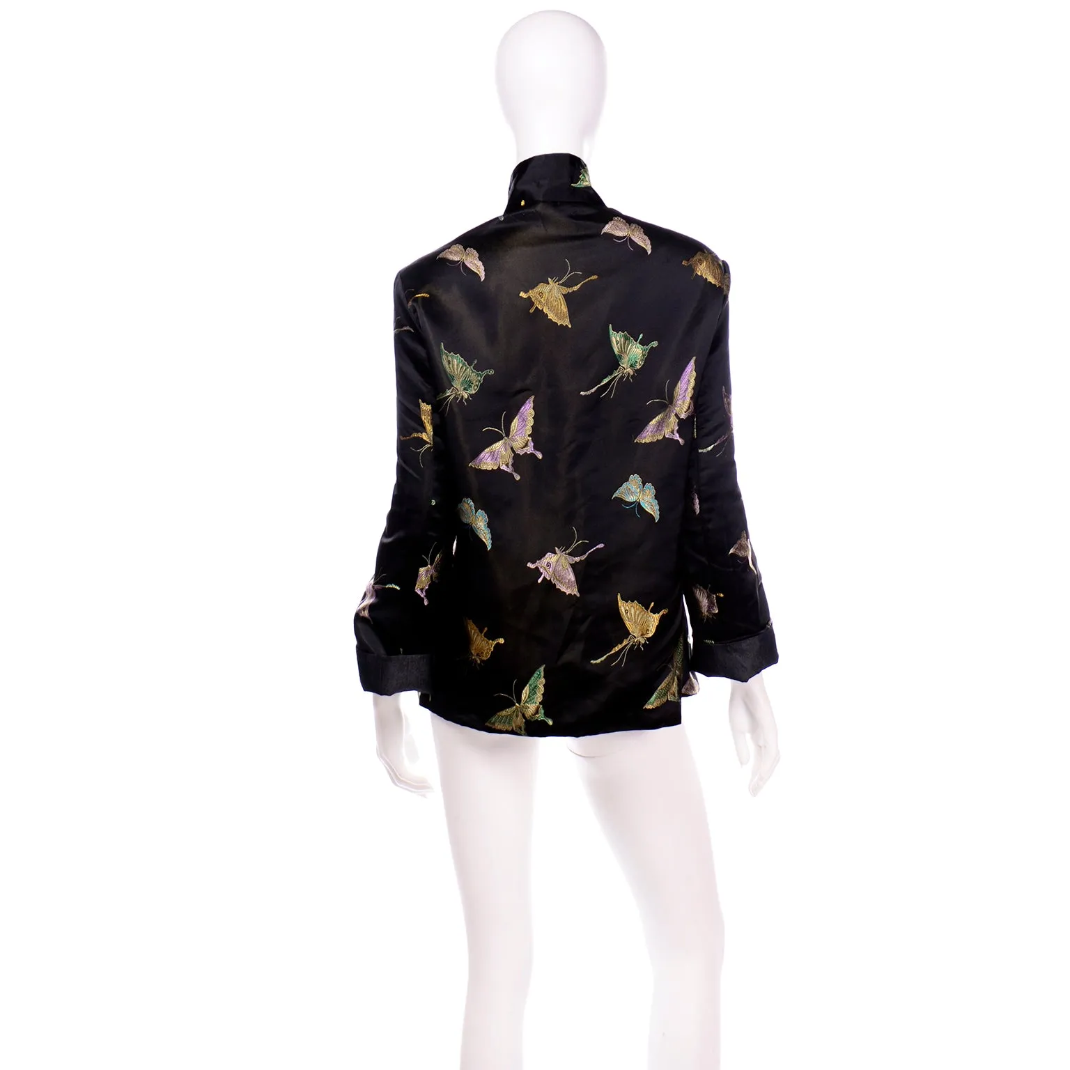 Vintage Reversible Black Silk Chinese Embroidered Butterfly Jacket