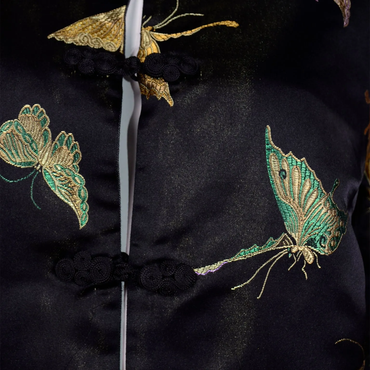 Vintage Reversible Black Silk Chinese Embroidered Butterfly Jacket