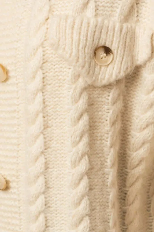 White Collared Cable Sweater Cardigan